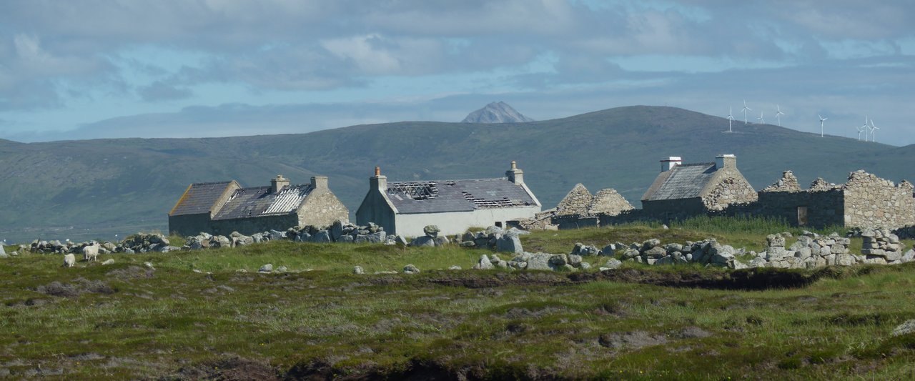Inishirrer looking east to Bloody Foreland on the mainland and and the quartzite top of Errigal behind.